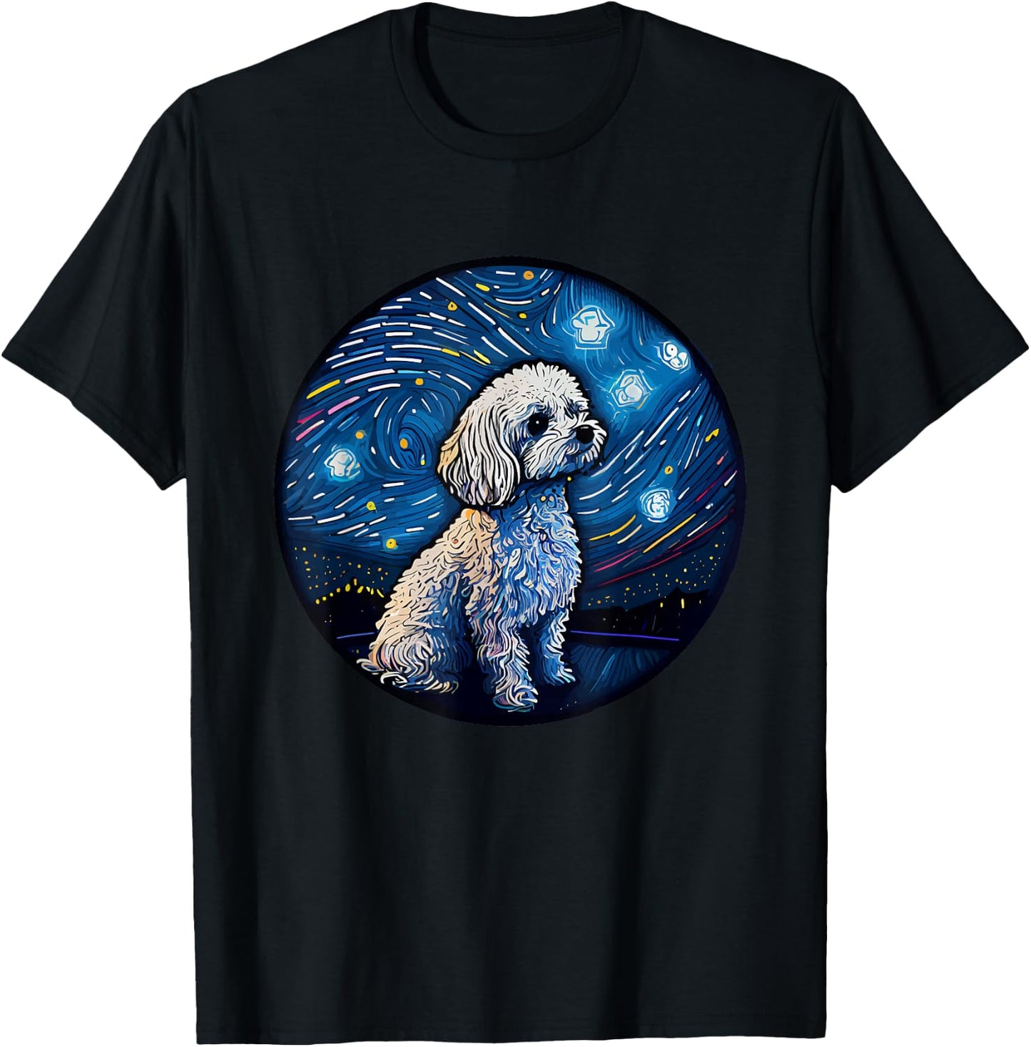Maltipoo Starry Night Van Gogh Maltipoo Mom Dad Owner T-Shirt - T-Shirt | Black
