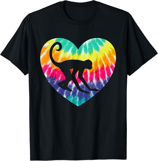 Spider Monkey Heart With Tie dye Print For Monkey Lover T-Shirt - T-Shirt | Black