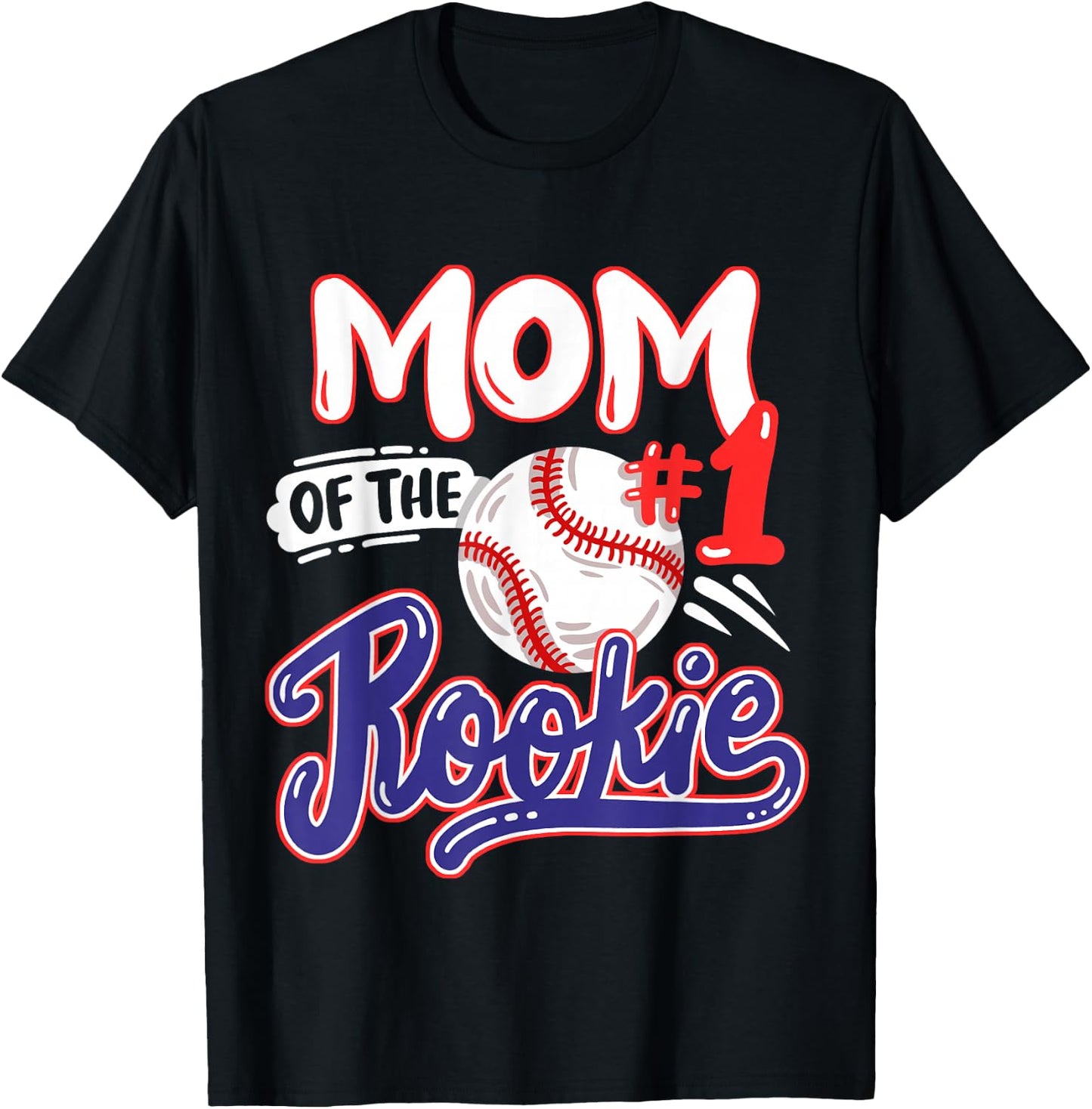 Mom of Rookie 1st Baseball Birthday Party Theme Matching T-Shirt - T-Shirt | Black