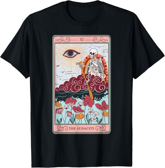 The Audacity Skeleton Tarot Card Sun Eye Aesthetic T-Shirt - T-Shirt | Black