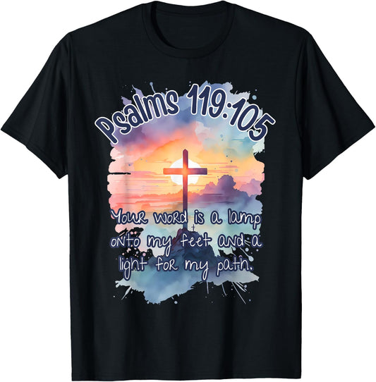 Bible Verse Psalms 119:105 Your word is a lamp Religious Her T-Shirt - T-Shirt | Black