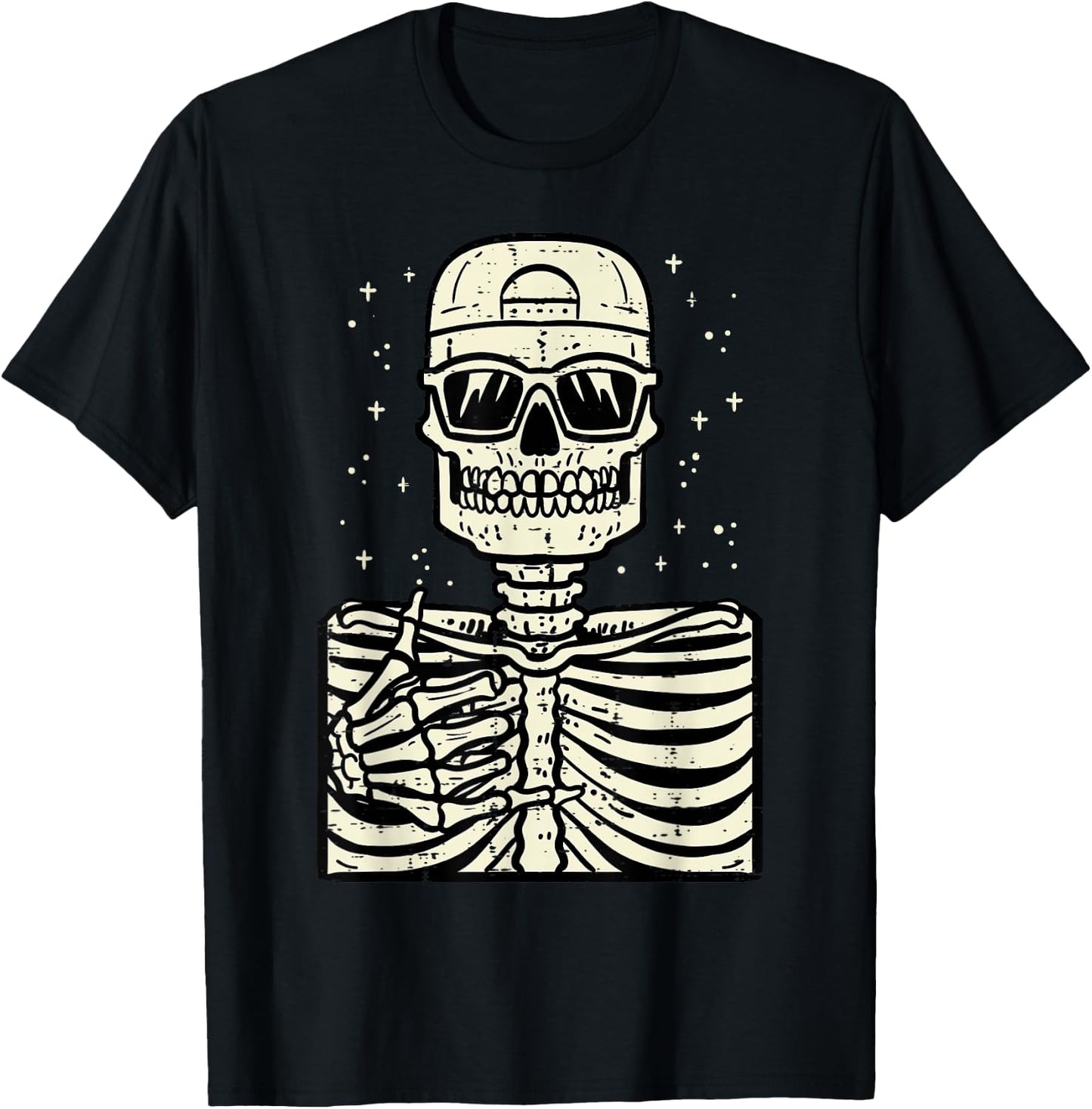 Rocker Skeleton Rock Cool Goth Halloween Men Boys Kids Teen T-Shirt - T-Shirt | Black