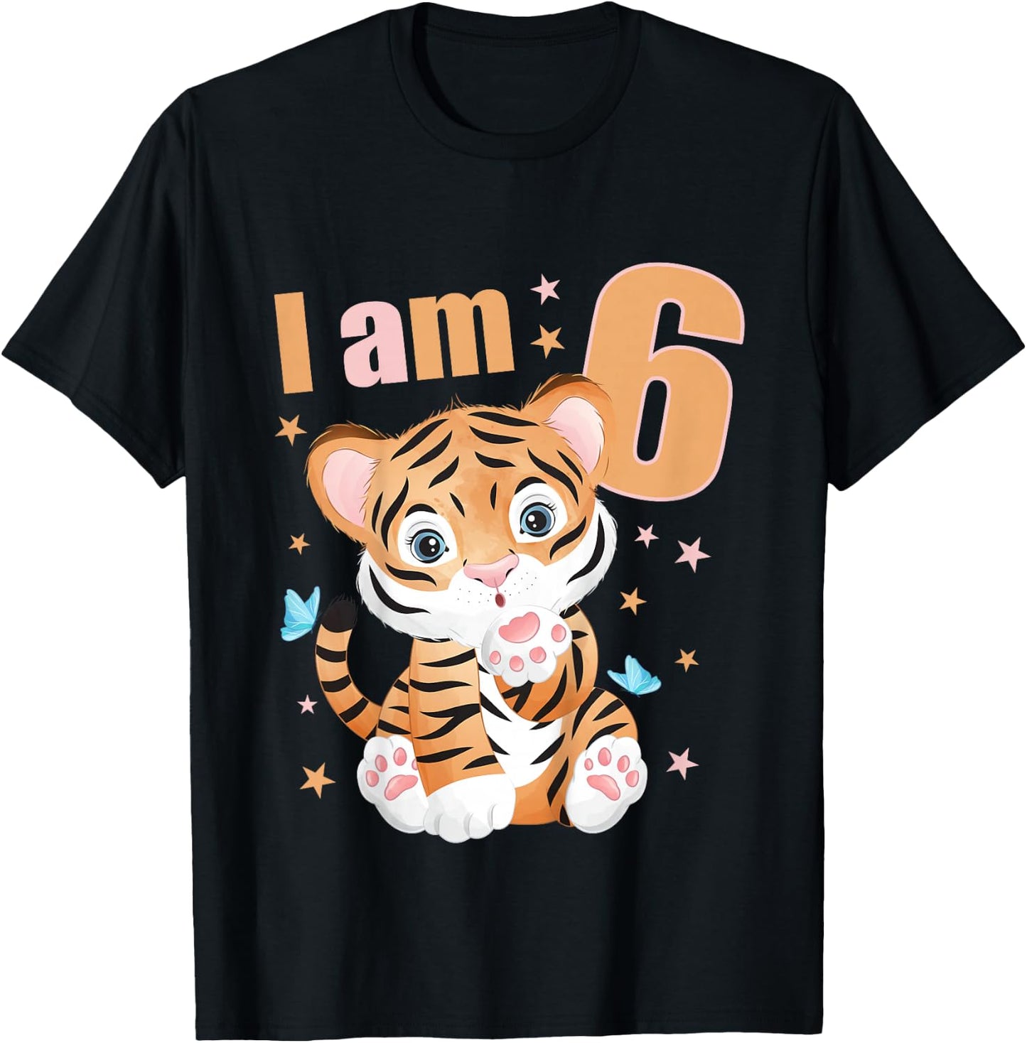 6 Years old 6 birthday outfit Boy girl Tiger T-Shirt - T-Shirt | Black