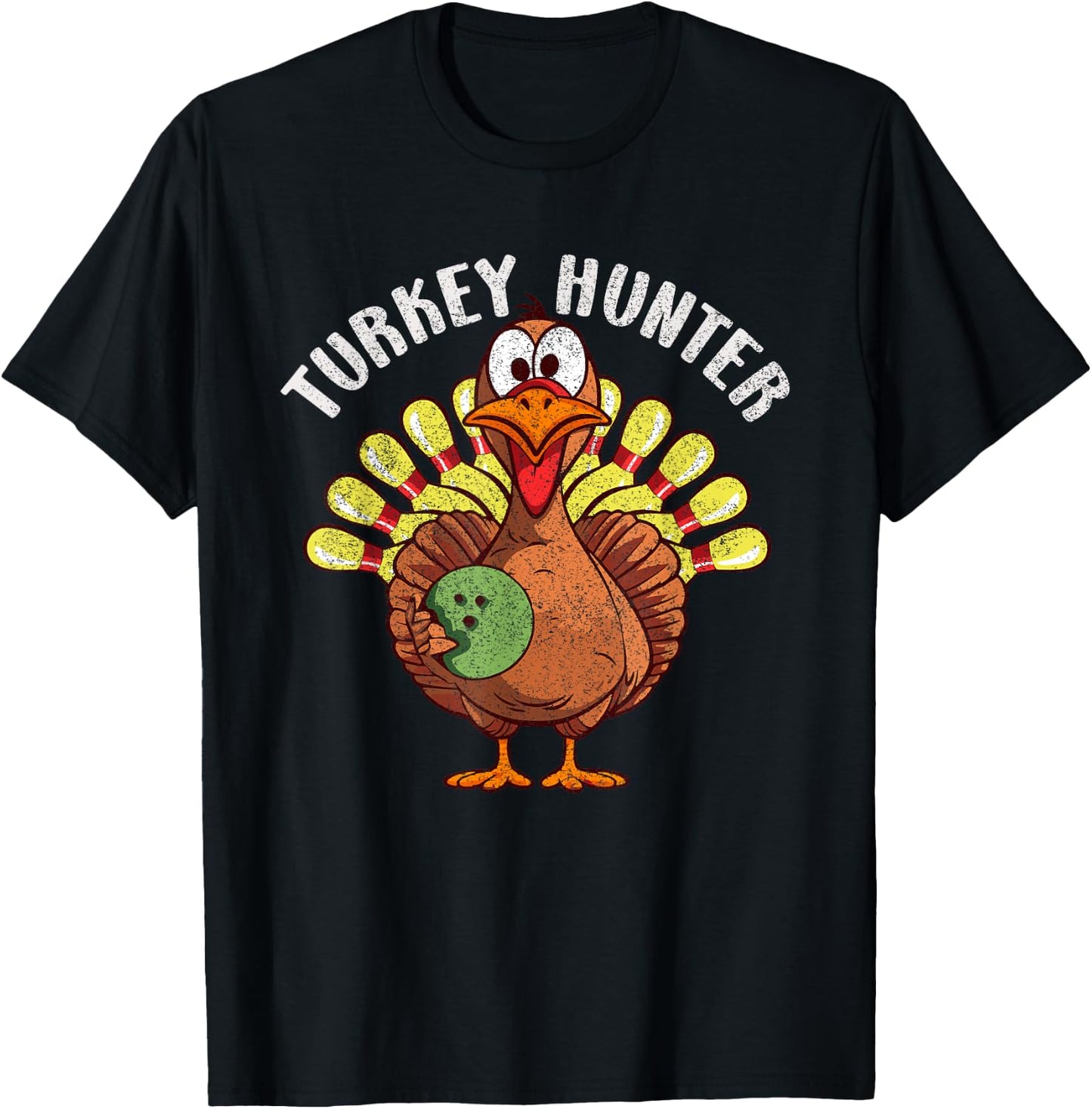 Turkey Hunter Funny Turkey Bowling Player Thanksgiving Day T-Shirt - T-Shirt | Black