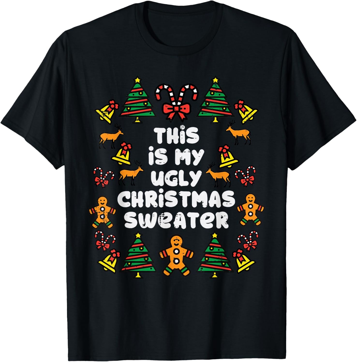 This Is Ugly Christmas Sweater Xmas Holiday Women Kids Men T-Shirt - T-Shirt | Black