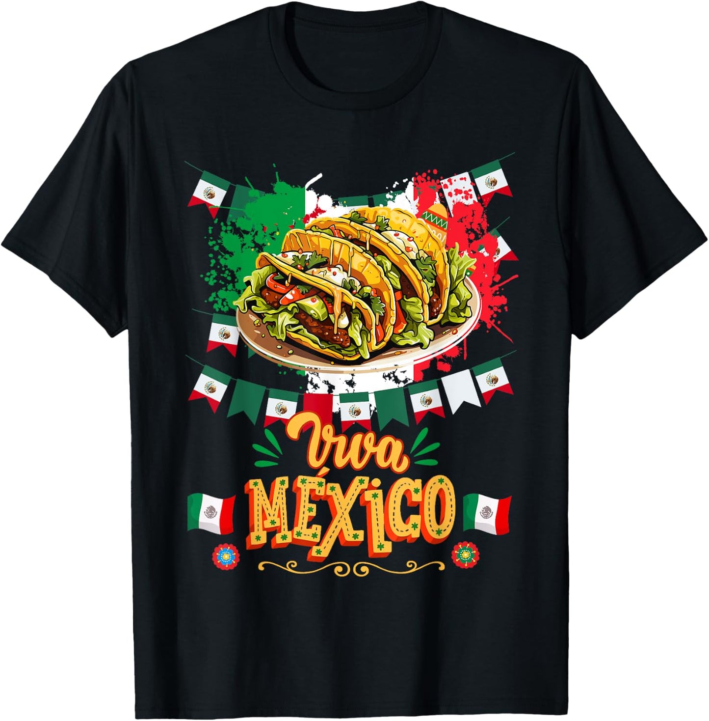 Mexican Flag Taco Idea For Kids & Mexican Independence Day T-Shirt - T-Shirt | Black