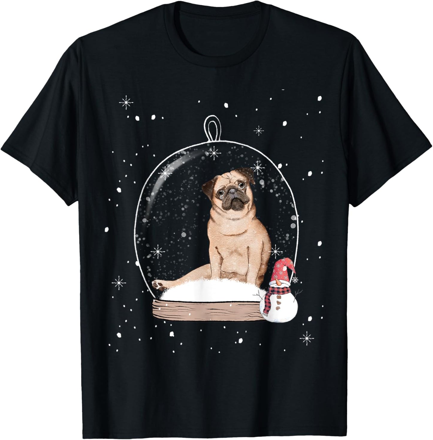 Christmas Pug Dog Snow Globe Pajama Women Kids T-Shirt - T-Shirt | Black
