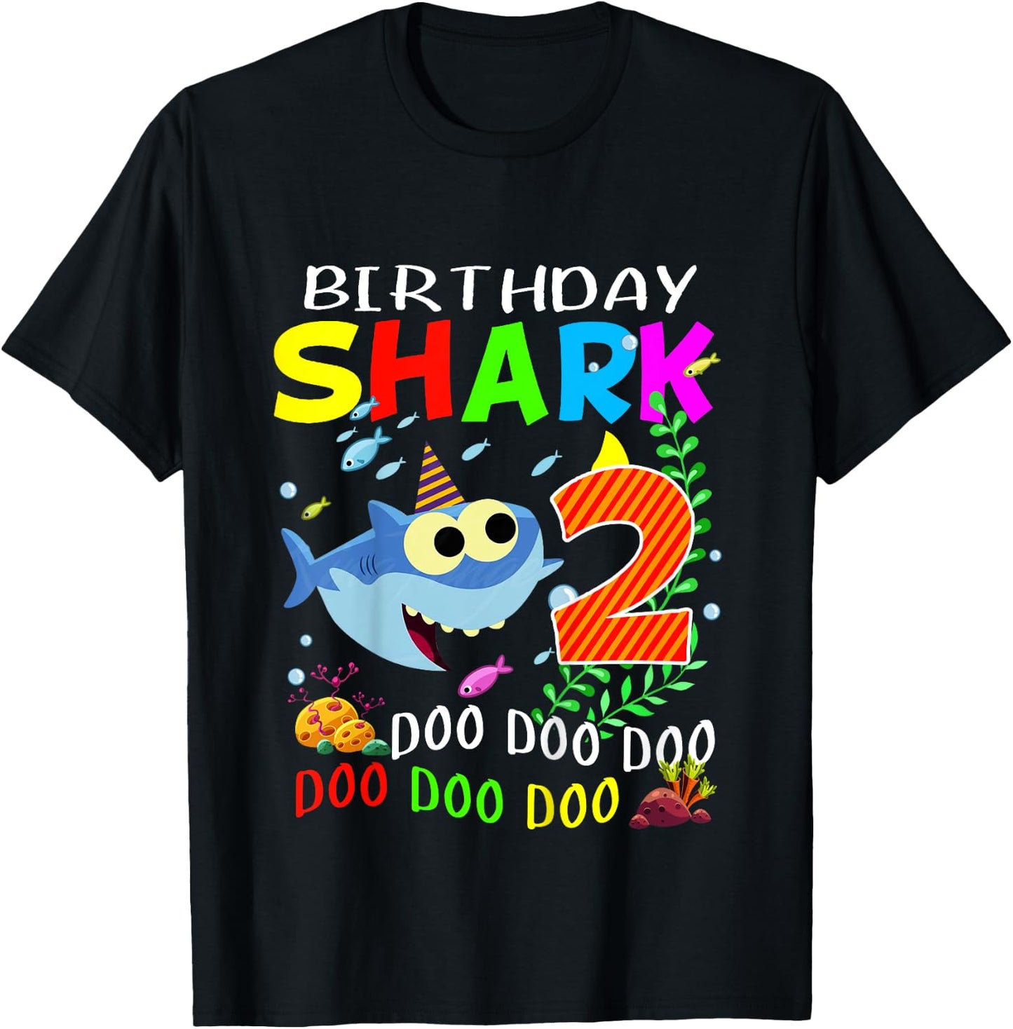 Birthday Shark 2 Years Old Boys and Girls 2nd Birthday Gift T-Shirt - T-Shirt | Black