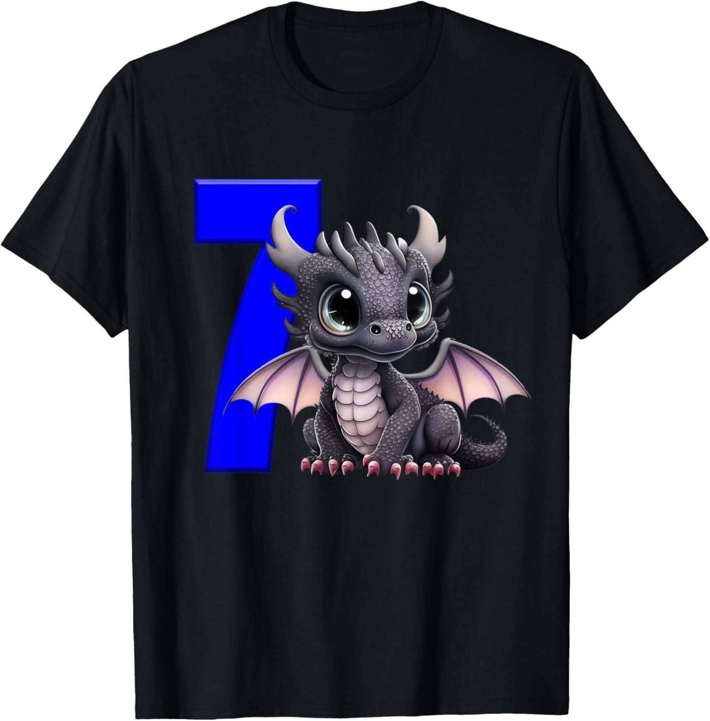 7th Birthday Shirt Dragon Party Birthday Boy Blue 7 Seven T-Shirt - T-Shirt | Black