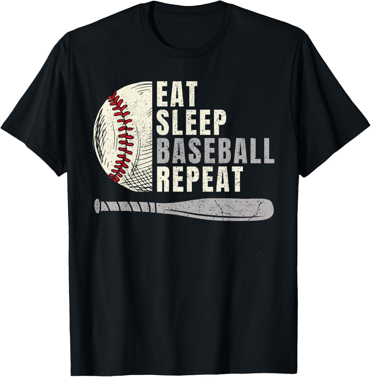 Eat Sleep Baseball Repeat Funny Baseball Player T-Shirt - T-Shirt | Black