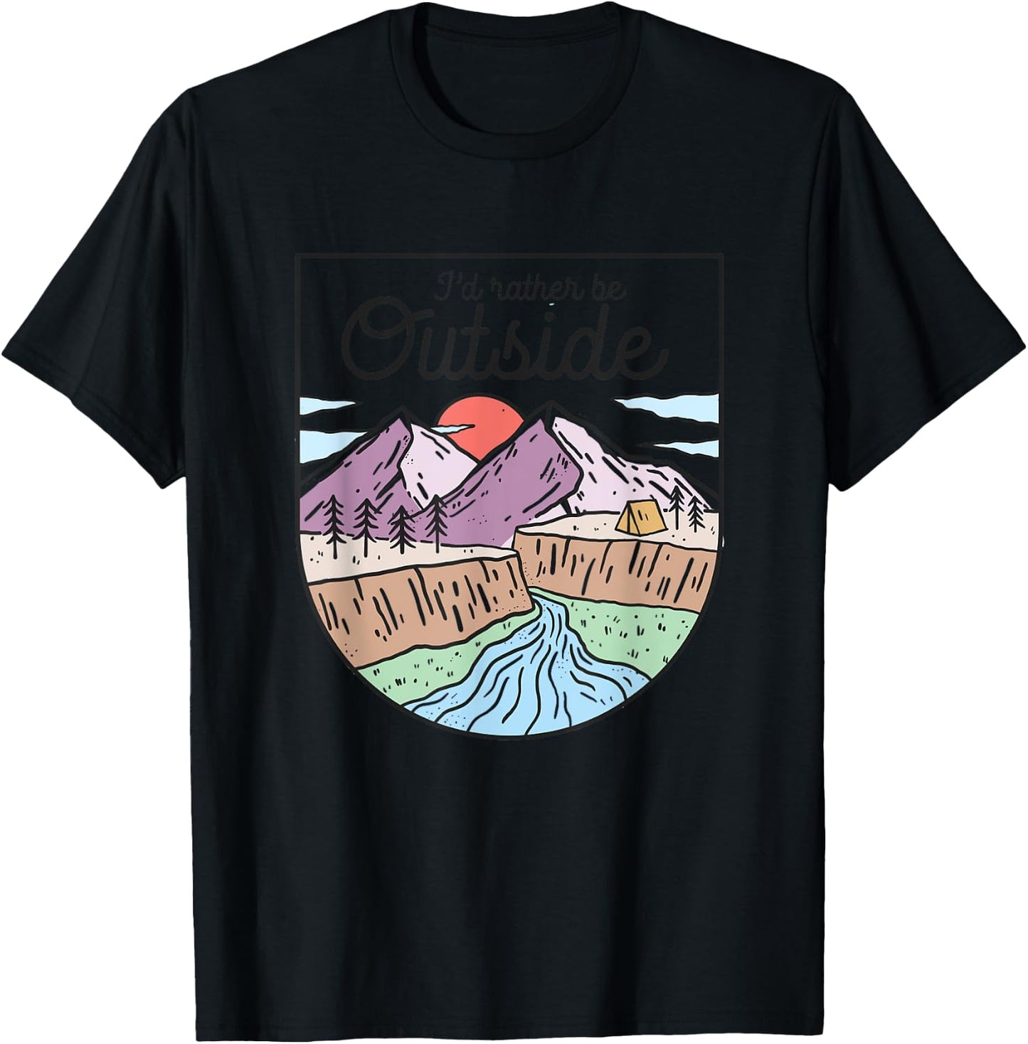 I’d Rather be Outside Camping Shirt Retro Mountain Camper T-Shirt - T-Shirt | Black