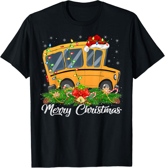 School Bus Lover Matching Santa Hat School Bus Christmas T-Shirt - T-Shirt | Black
