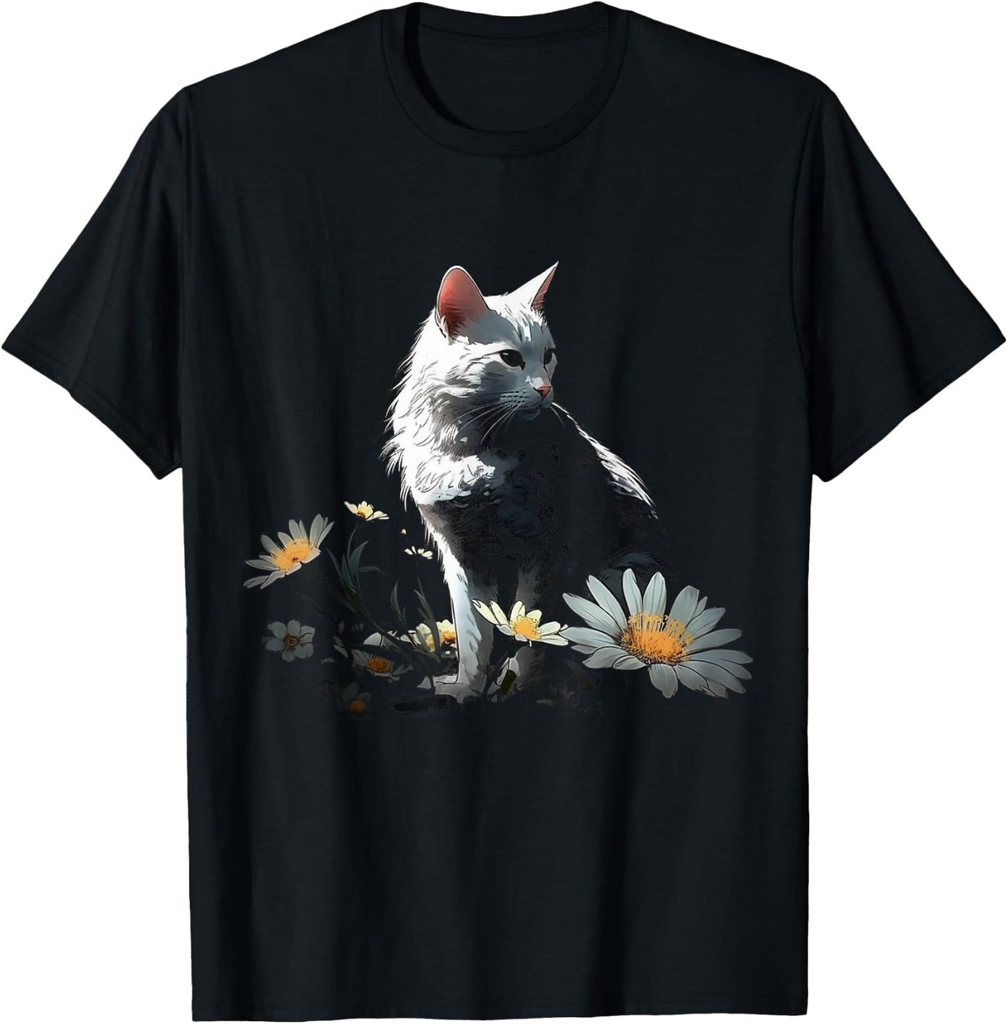 Cat Flowers Artwork - Cat Motif Animal Cat Women Kids T-Shirt - T-Shirt | Black