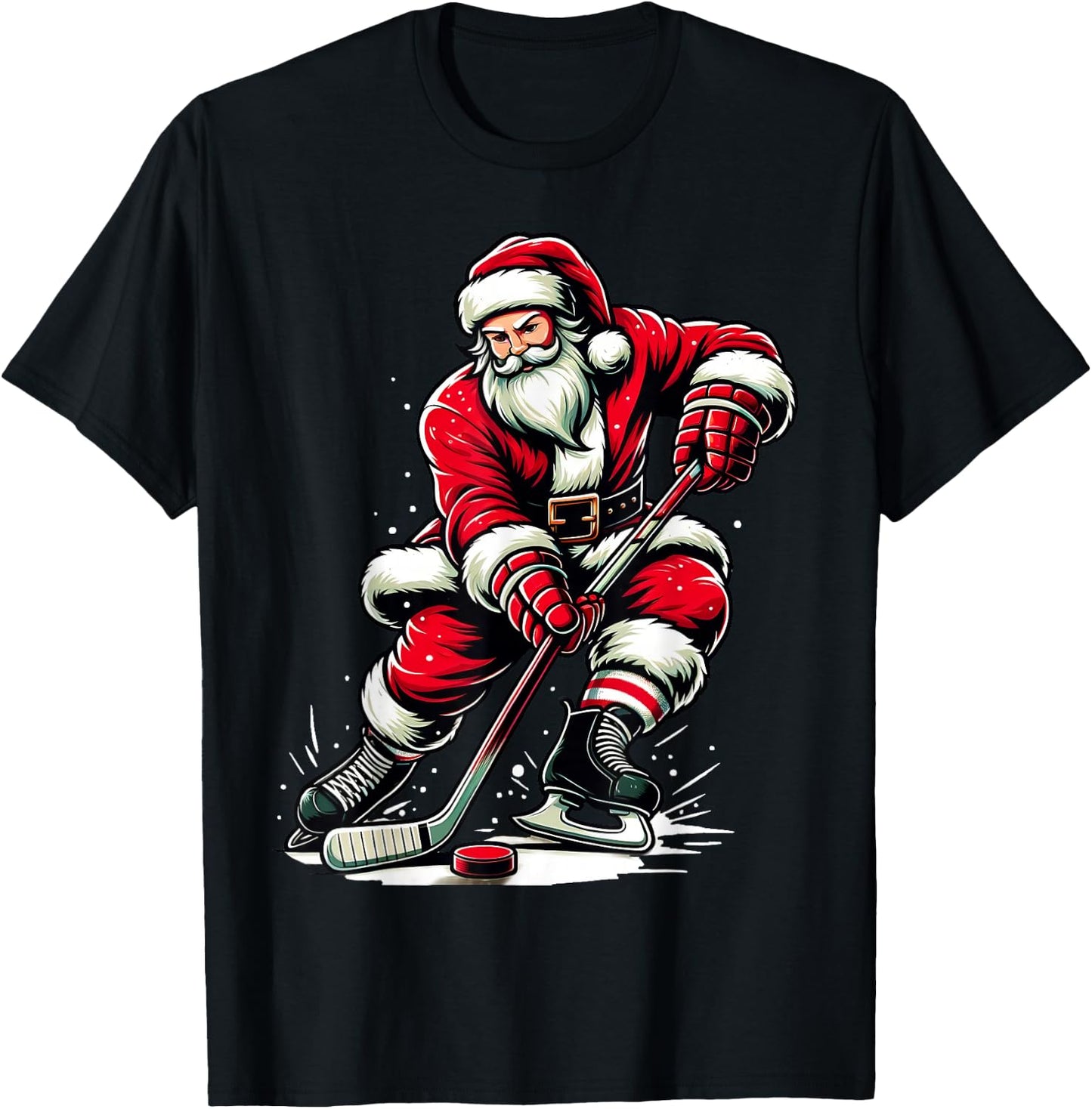 Christmas Sports Santa Plays Ice Hockey, Xmas Women Men Kids T-Shirt - T-Shirt | Black