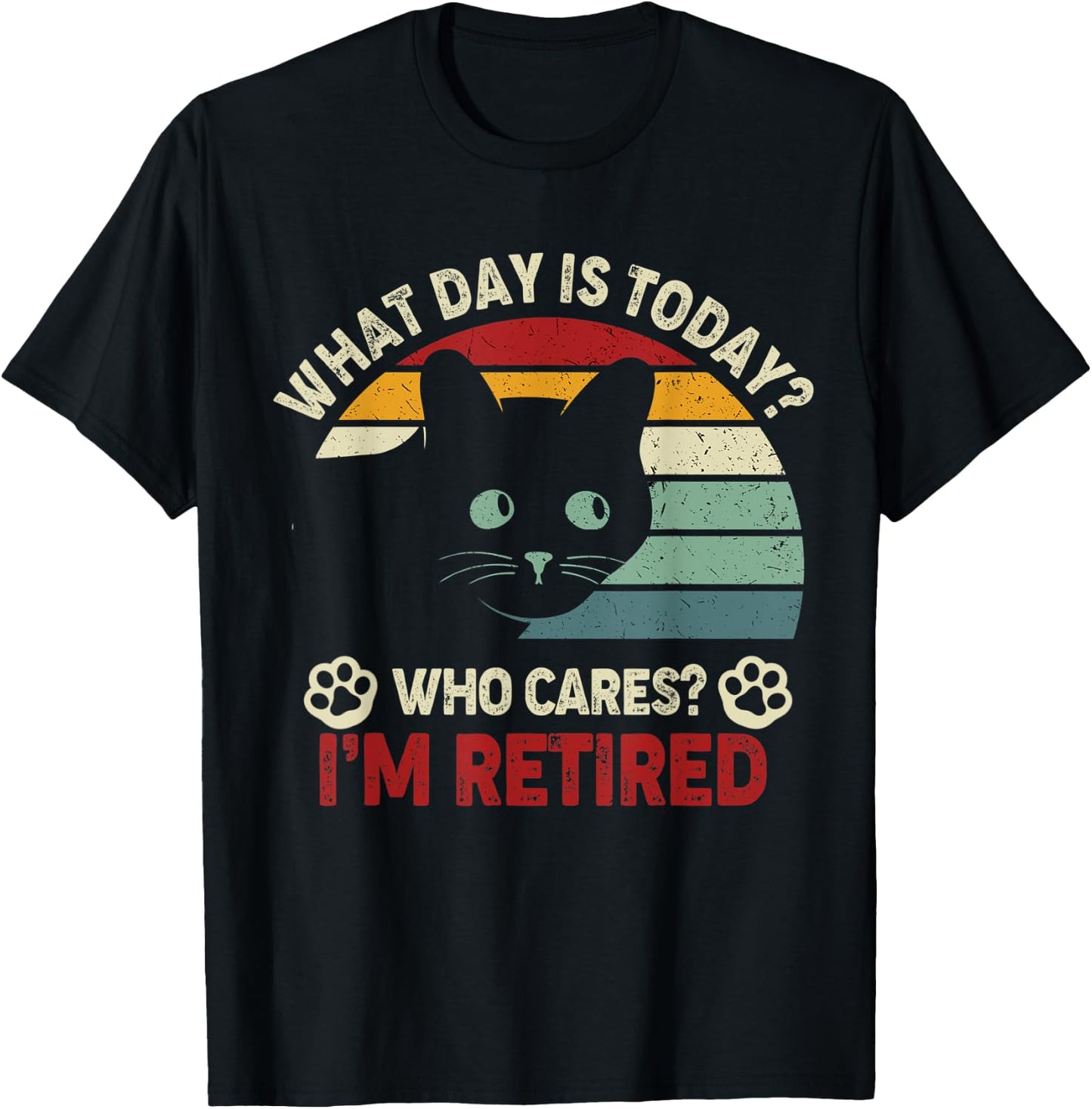 What Day Is Today Who Cares I'm Retired Funny Cat Mom, Dad T-Shirt - T-Shirt | Black