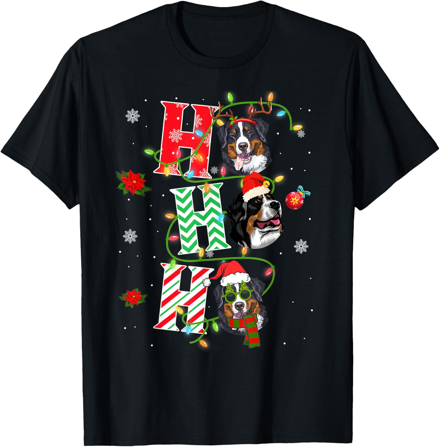 Christmas Ho Ho Ho Bernese Mountain Dog Funny Xmas Dog Women Kids T-Shirt - T-Shirt | Black