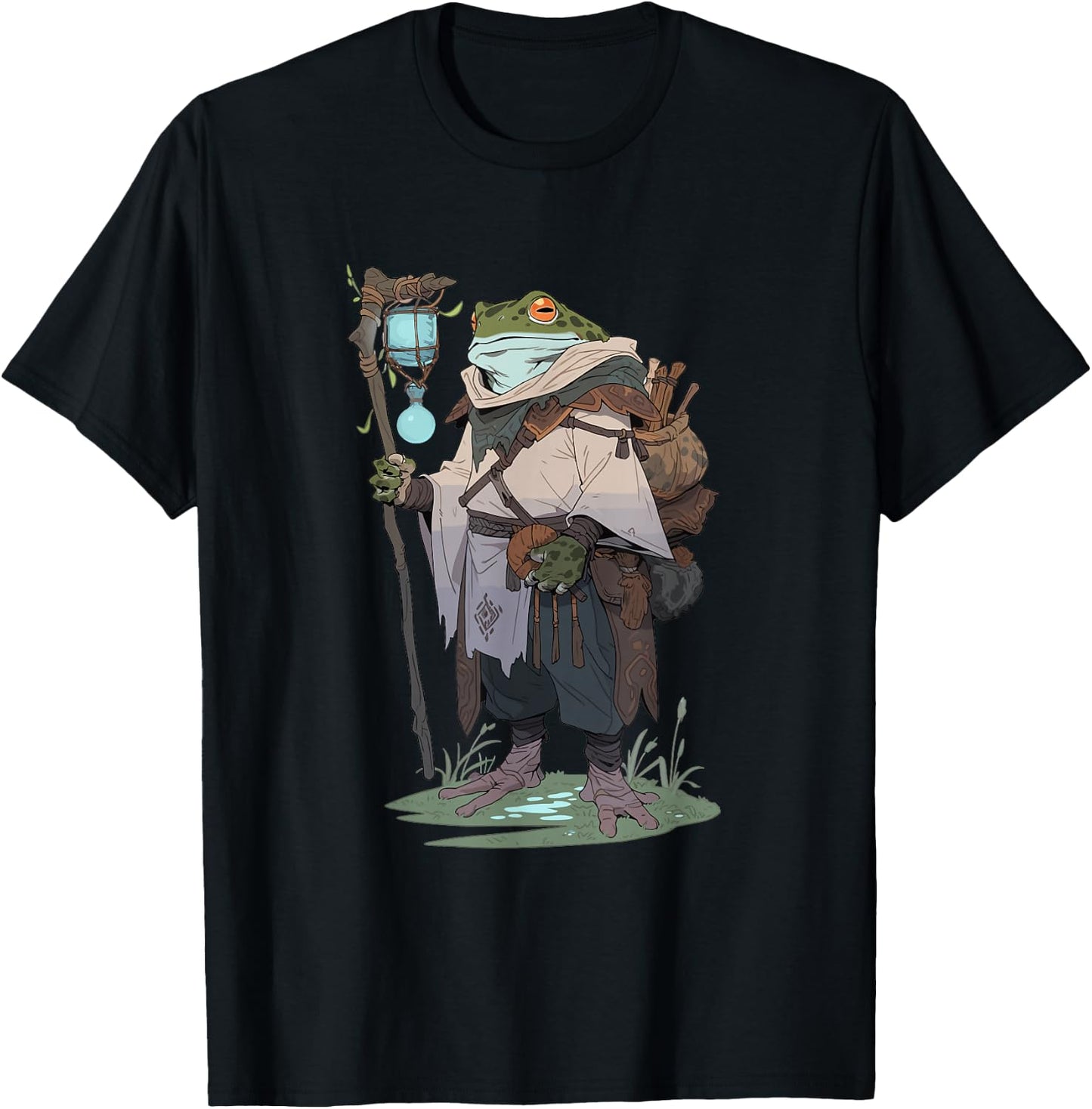 Fantasy Frog Druid hiking in the nature T-Shirt - T-Shirt | Black
