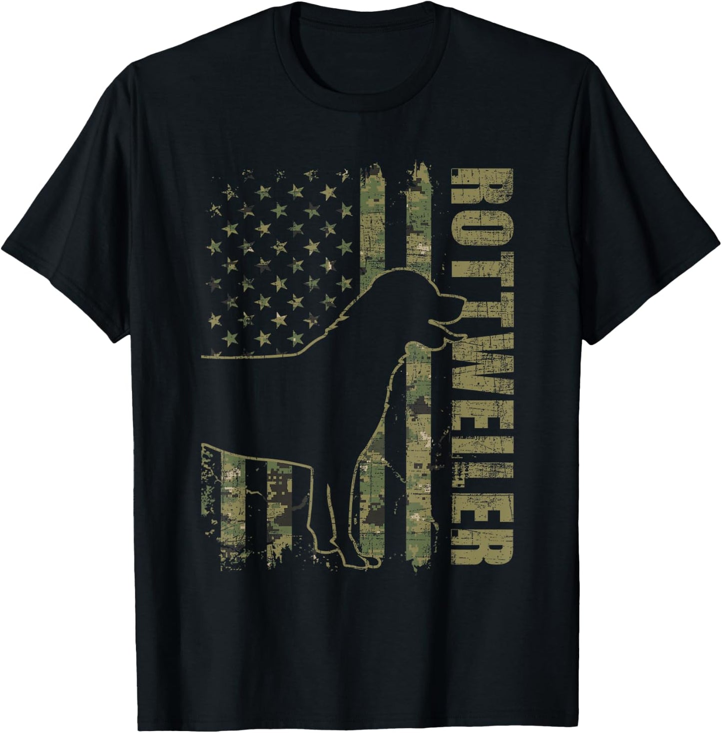 Rottweiler - USA American Flag Camouflage Dog Owner T-Shirt - T-Shirt | Black