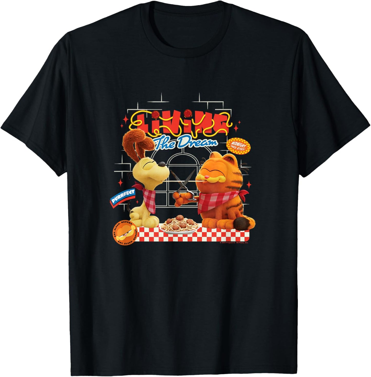 The Garfield Movie Living The Dream Garfield & Odie Pasta T-Shirt - T-Shirt | Black