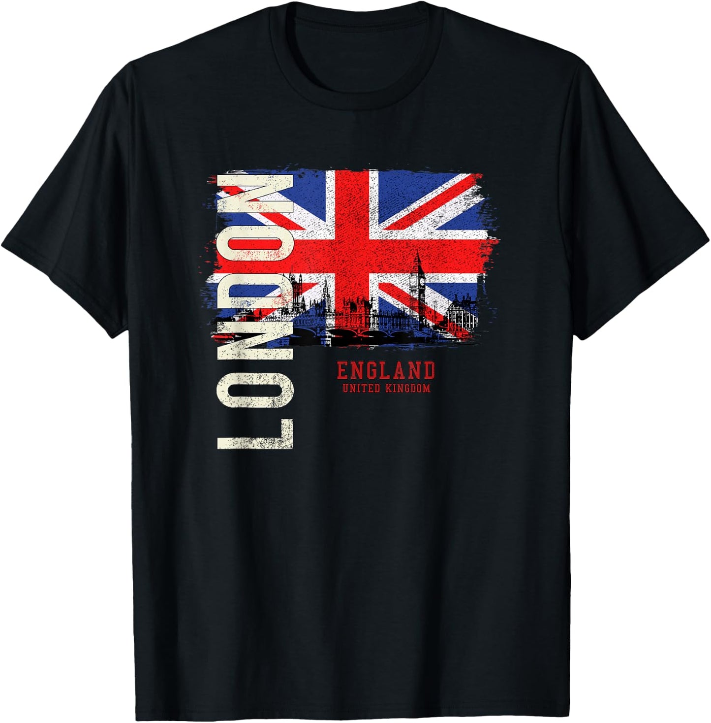 City Country Flag Banner Skyline Panorama London England Great Britain Europe T-Shirt - T-Shirt | Black