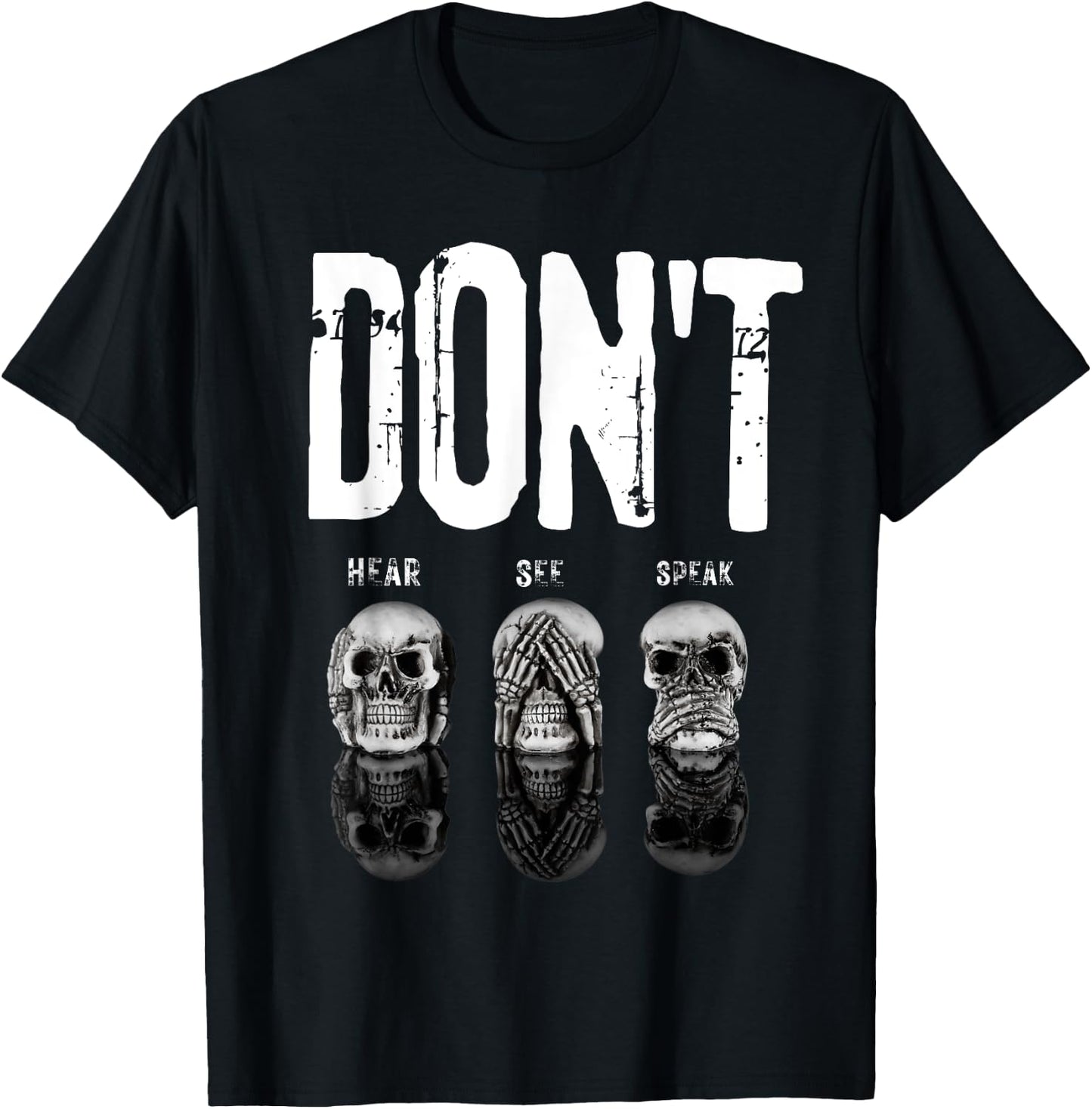 Funny Hear See Speak No Evil Gothic Skulls Halloween T-Shirt - T-Shirt | Black