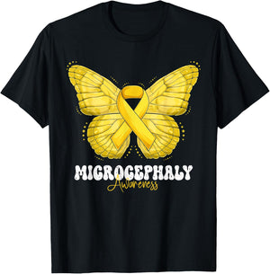 Microcephaly Awareness Month Yellow Ribbon Butterfly T-Shirt - T-Shirt | Black
