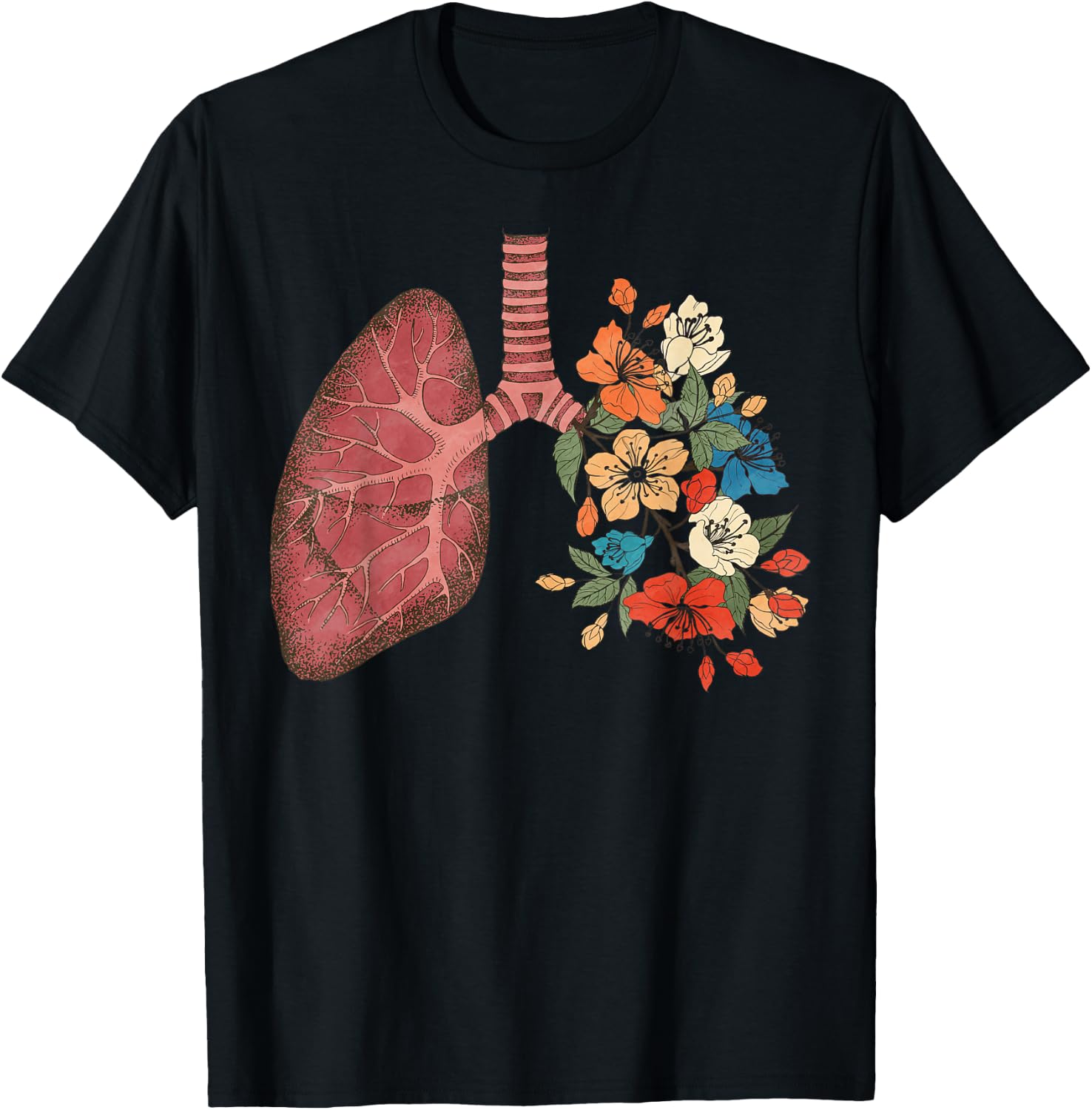Pulmonologist Floral Lung Anatomy Respiratory Therapist Life T-Shirt - T-Shirt | Black