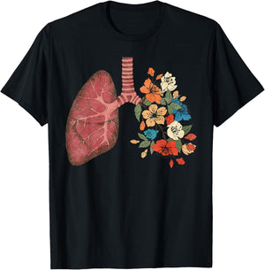 Pulmonologist Floral Lung Anatomy Respiratory Therapist Life T-Shirt - T-Shirt | Black
