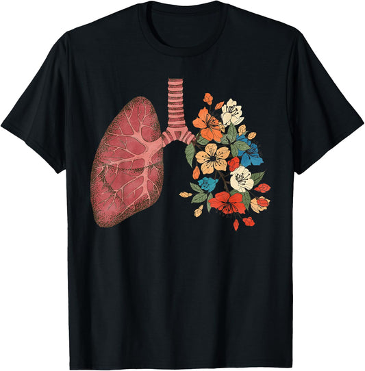 Pulmonologist Floral Lung Anatomy Respiratory Therapist Life T-Shirt - T-Shirt | Black
