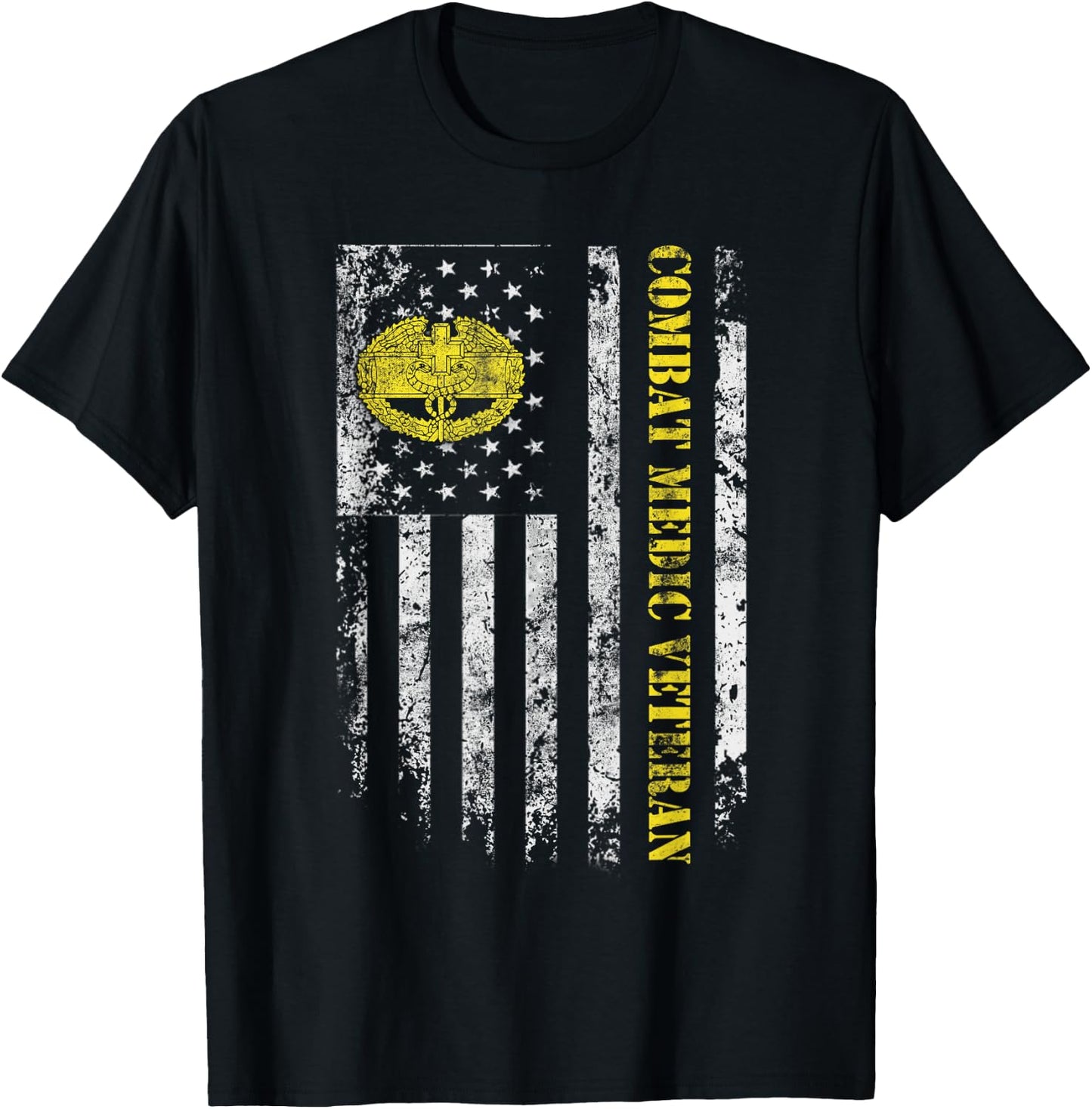 U.S Army Combat Medic Veteran Military American Flag Vintage T-Shirt - T-Shirt | Black