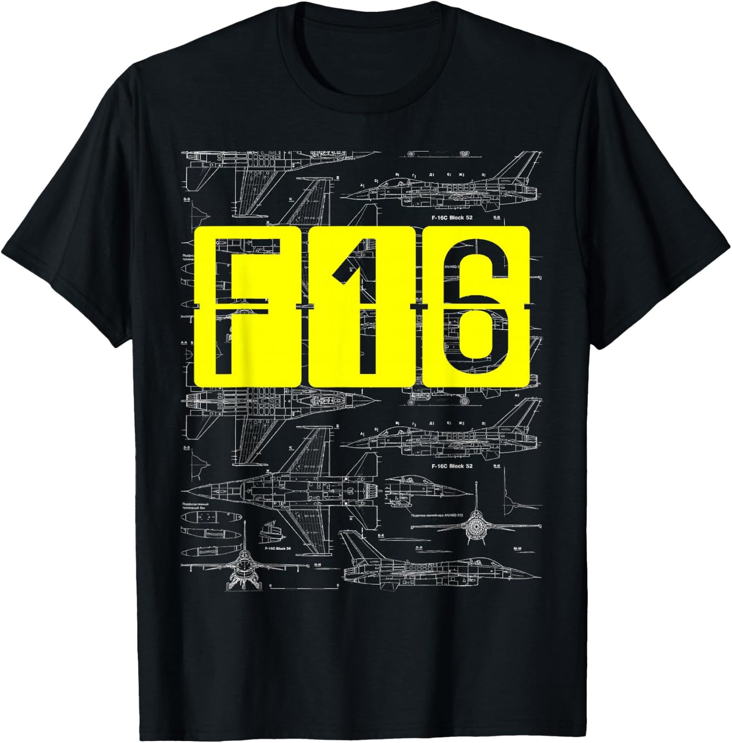 F16 Jet Aircraft Fighter Jet Blueprint Design T-Shirt - T-Shirt | Black