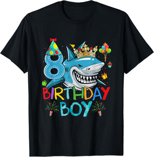 8th Birthday Shark Ocean Theme Party 8 Years Old For Boy T-Shirt - T-Shirt | Black