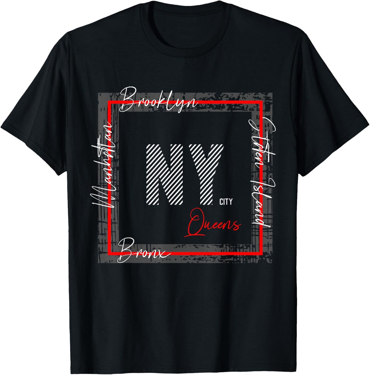 NY Brooklyn Staten Island Manhattan Bronx Queens T-Shirt - T-Shirt | Black