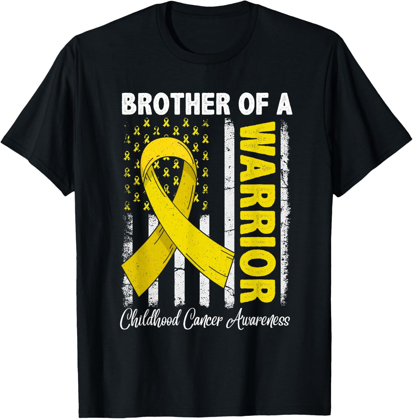 Brother Of A Warrior Childhood Cancer Awareness USA Flag T-Shirt - T-Shirt | Black