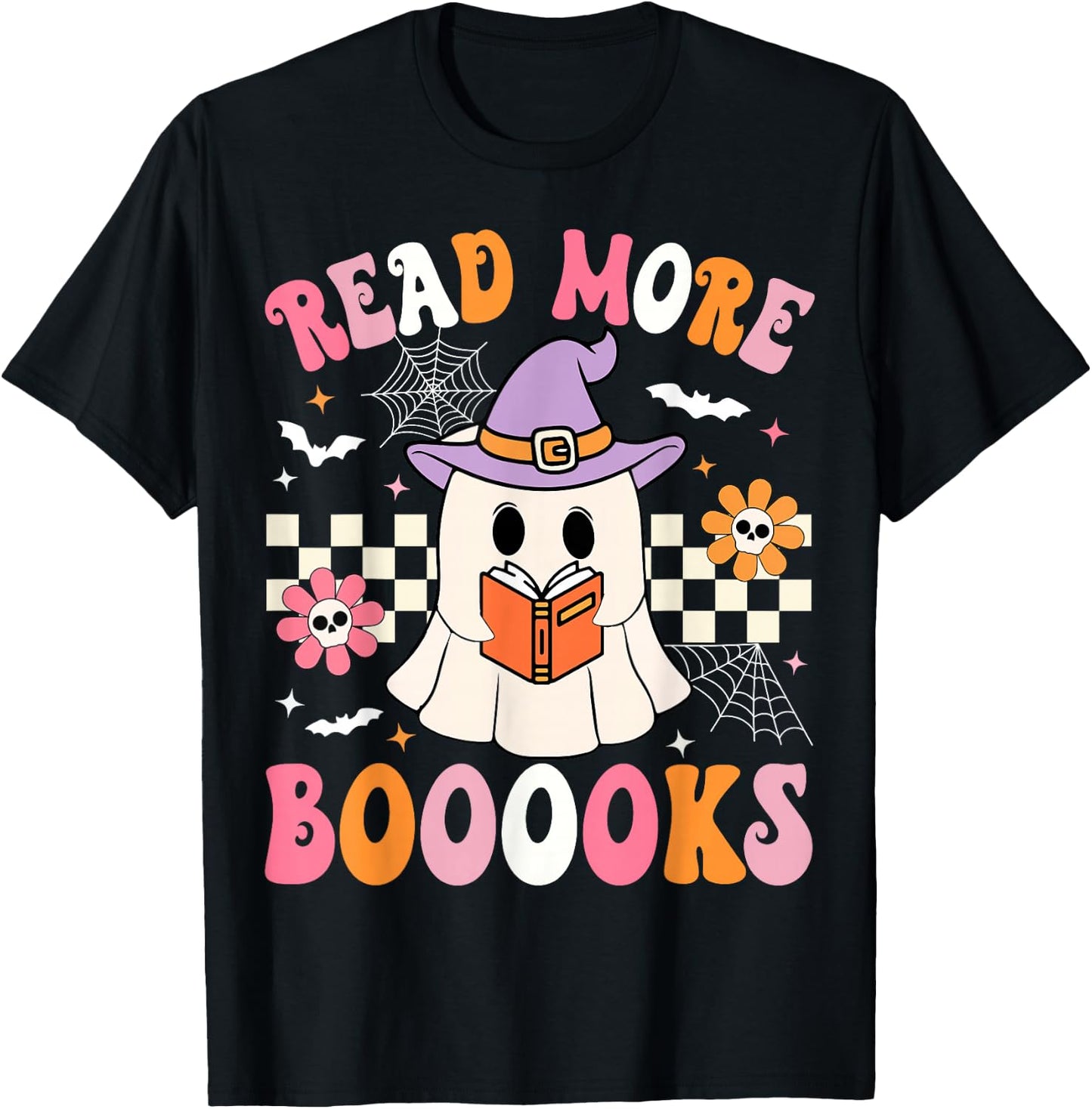 Groovy Booooks Ghost Read More Books Funny Teacher Halloween T-Shirt - T-Shirt | Black
