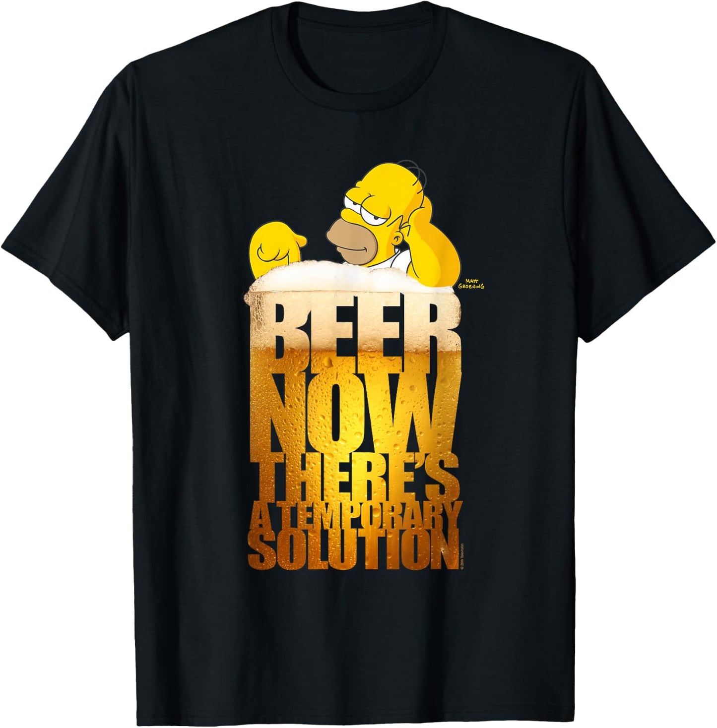 The Simpsons Homer Simpson Beer There's a Temporary Solution T-Shirt - T-Shirt | Black