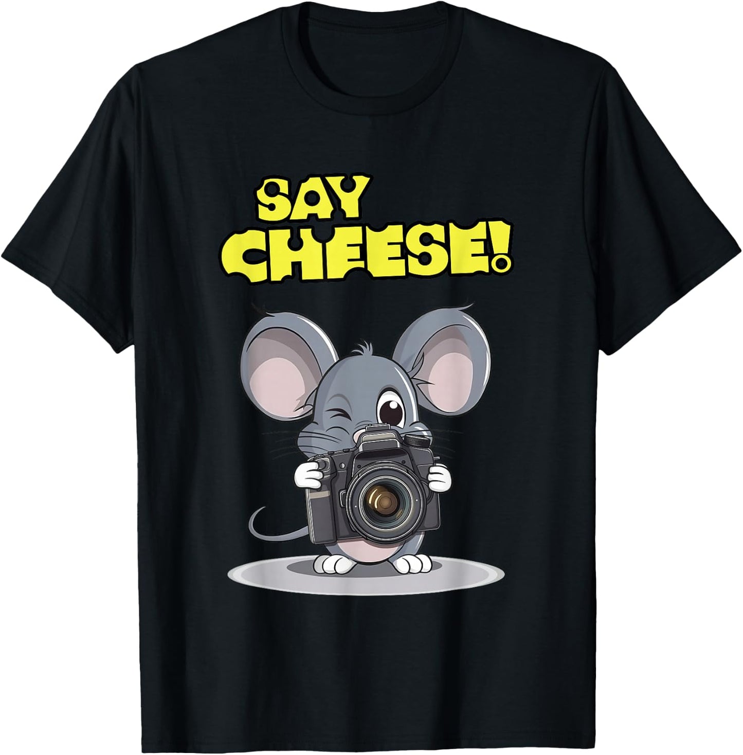 Say Cheese Funny Mouse Photographer Photo Camera Humor T-Shirt - T-Shirt | Black