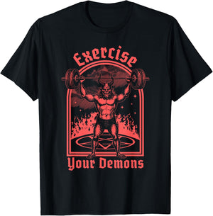 Exercise Your Demons - Satanic Baphomet Satan Funny Workout T-Shirt - T-Shirt | Black