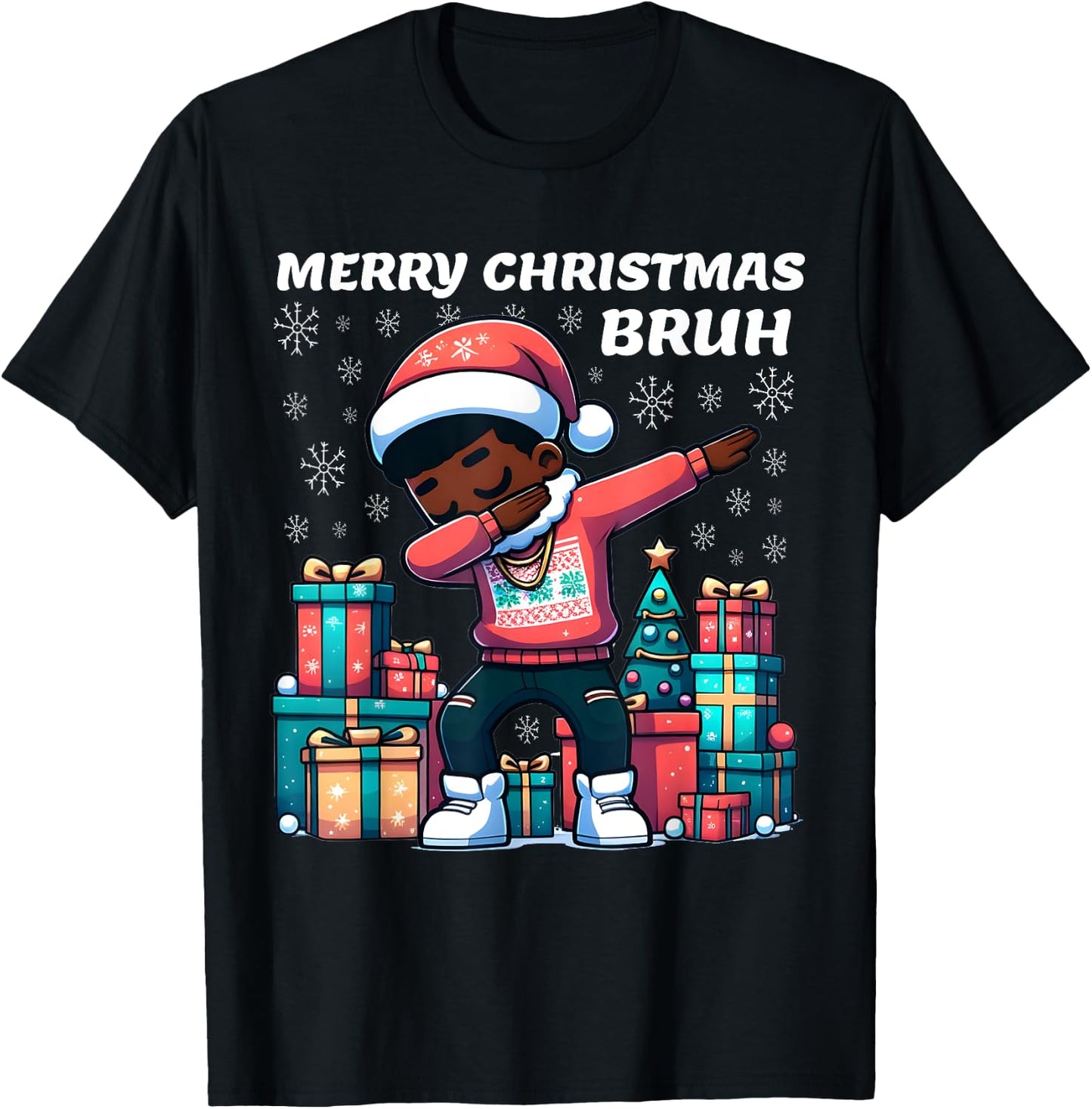 Dabbing Black Boy Merry Christmas Bruh African American Boys T-Shirt - T-Shirt | Black
