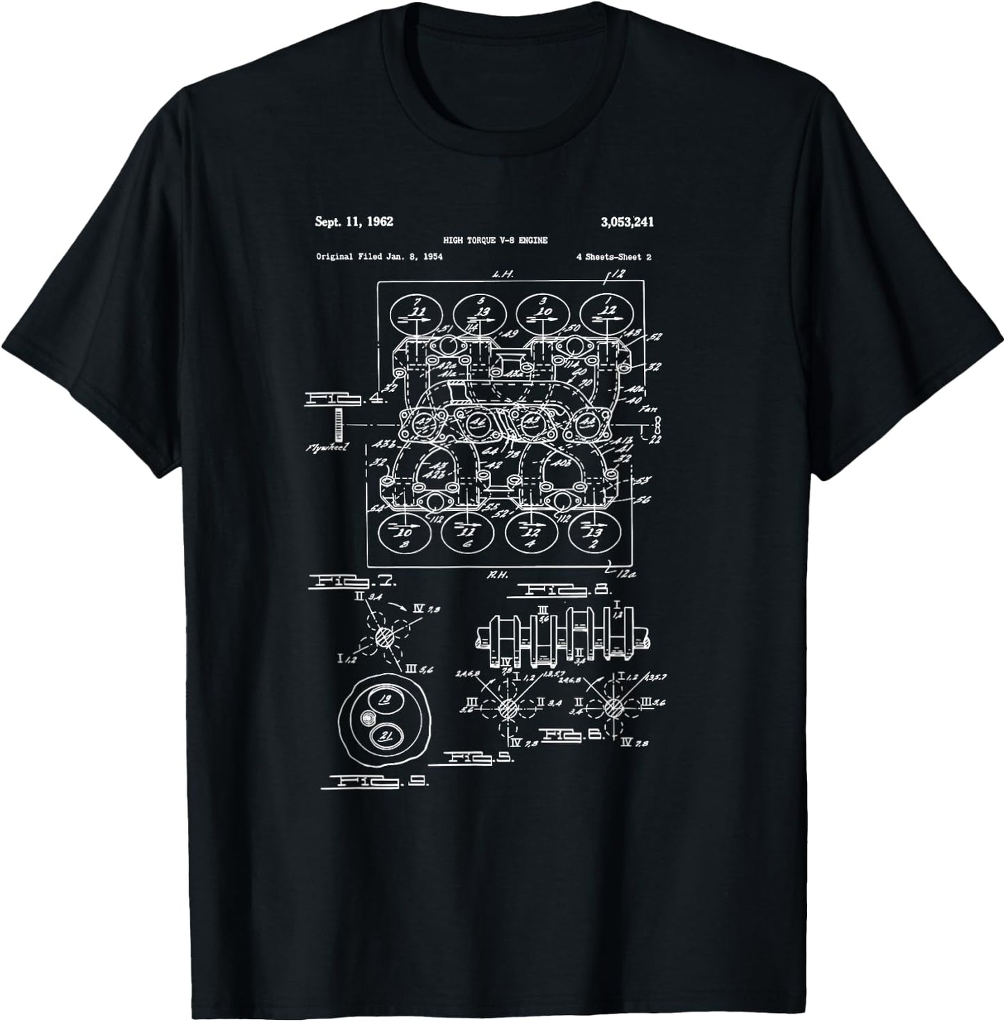 Vintage Engine Block Blueprint Diagram – Men's Car Graphic T-Shirt - T-Shirt | Black