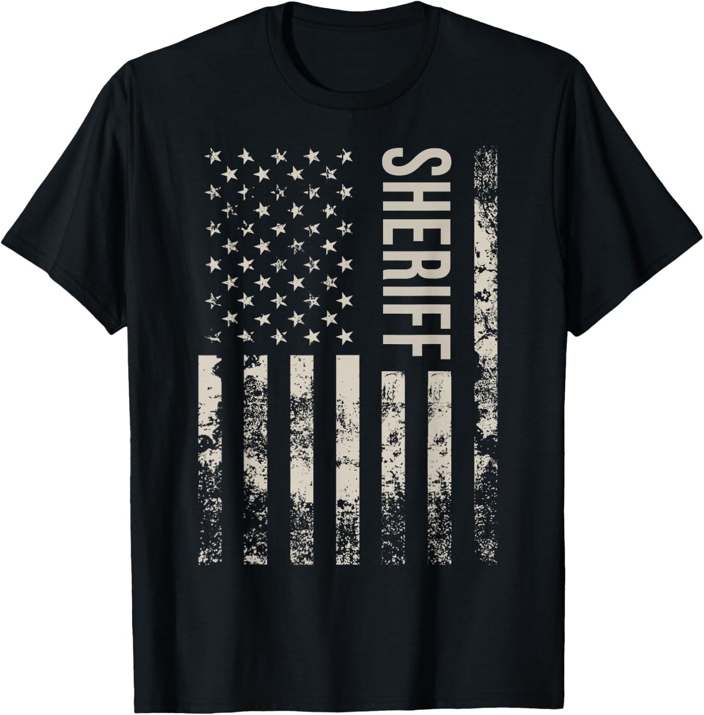 Vintage US American Flag Sheriff T-Shirt - T-Shirt | Black