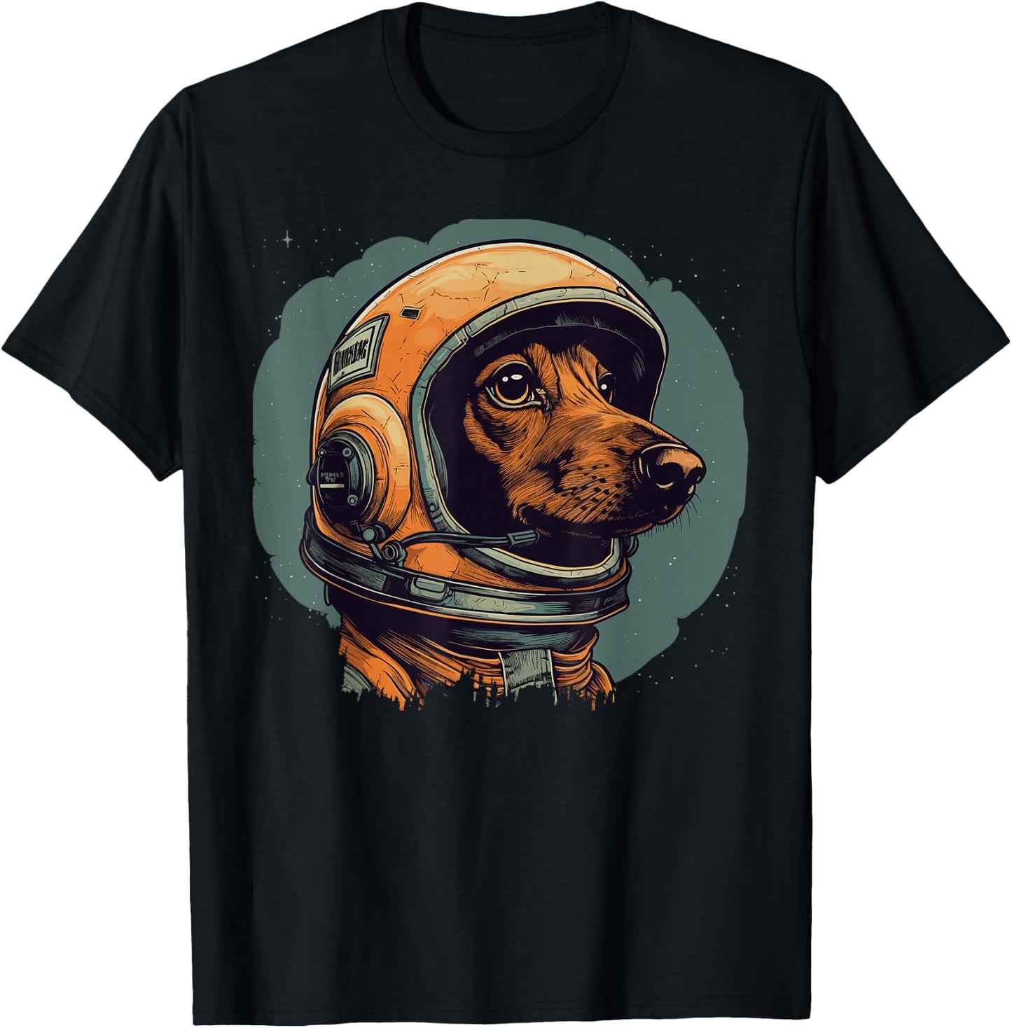 Vintage Dachshund Wiener Astronaut Dog In Space Helmet Suite T-Shirt - T-Shirt | Black