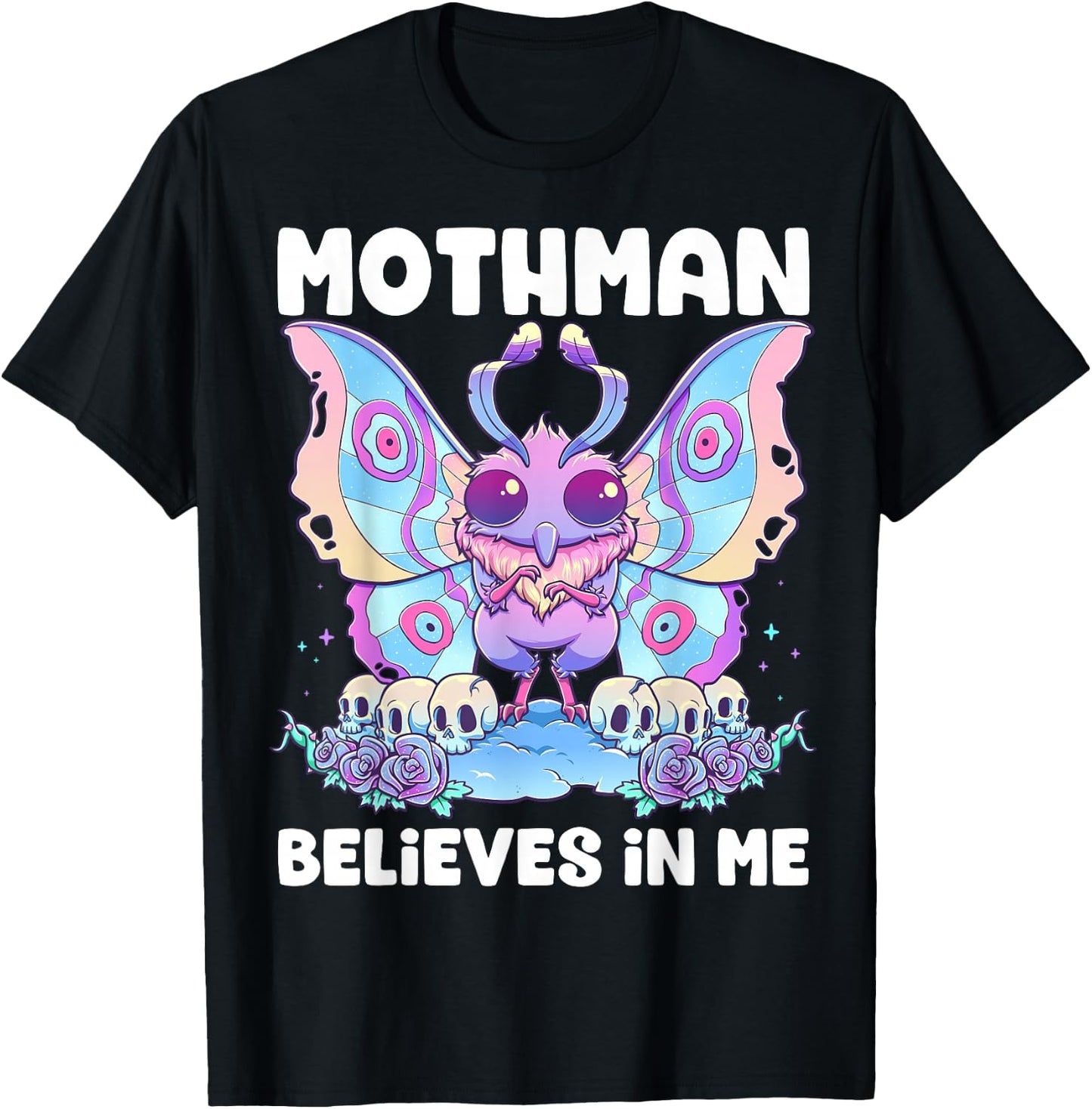 Pastel Goth Mothman Believes In Me Gothic Cryptid Wicca T-Shirt - T-Shirt | Black