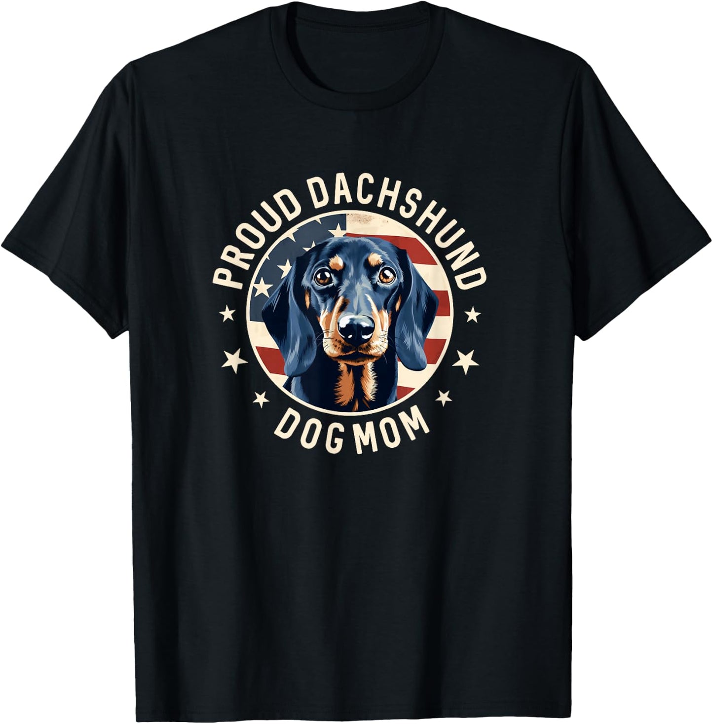 Proud Dachshund Mom American Flag, Dachshund Dog Mom T-Shirt - T-Shirt | Black