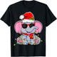 Elephant Wearing Glasses Santa Hat Elephant Lover Christmas T-Shirt - T-Shirt | Black