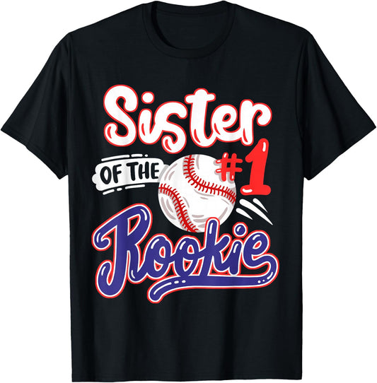 Sister of Rookie 1st Baseball Birthday Party Theme Matching T-Shirt - T-Shirt | Black