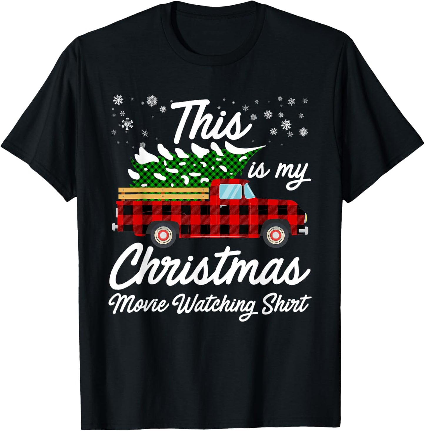 Funny Plaid Christmas This Is My Christmas Movie Watching T-Shirt - T-Shirt | Black