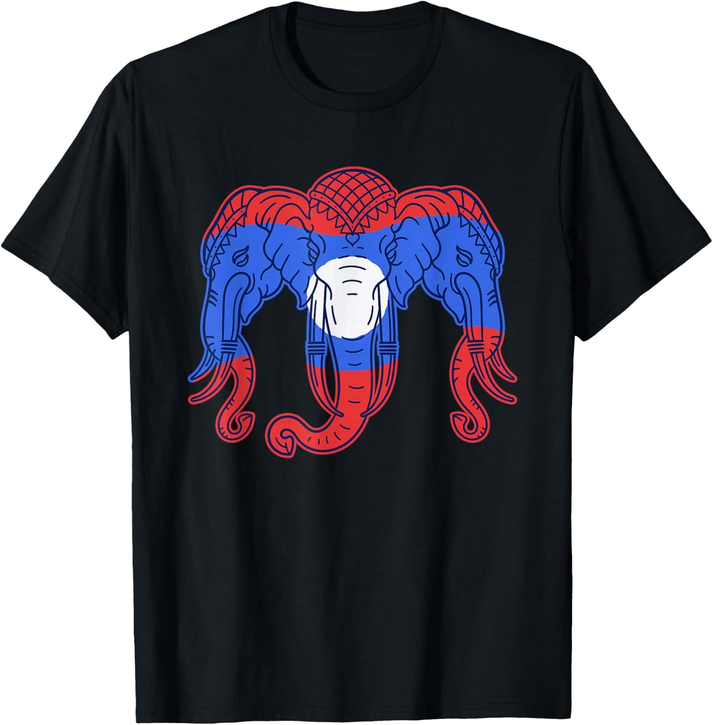 3 Headed Elephant Kingdom of Laos Flag Funny Lao Erawan T-Shirt - T-Shirt | Black