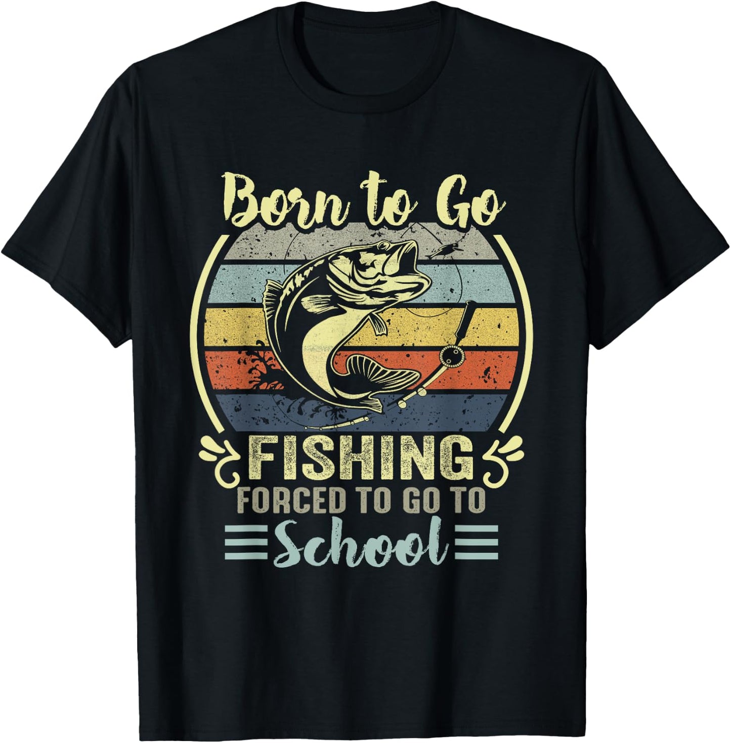 Funny Born to Go Fishing Bass Fish Fisherman Boys Kids Small T-Shirt - T-Shirt | Black