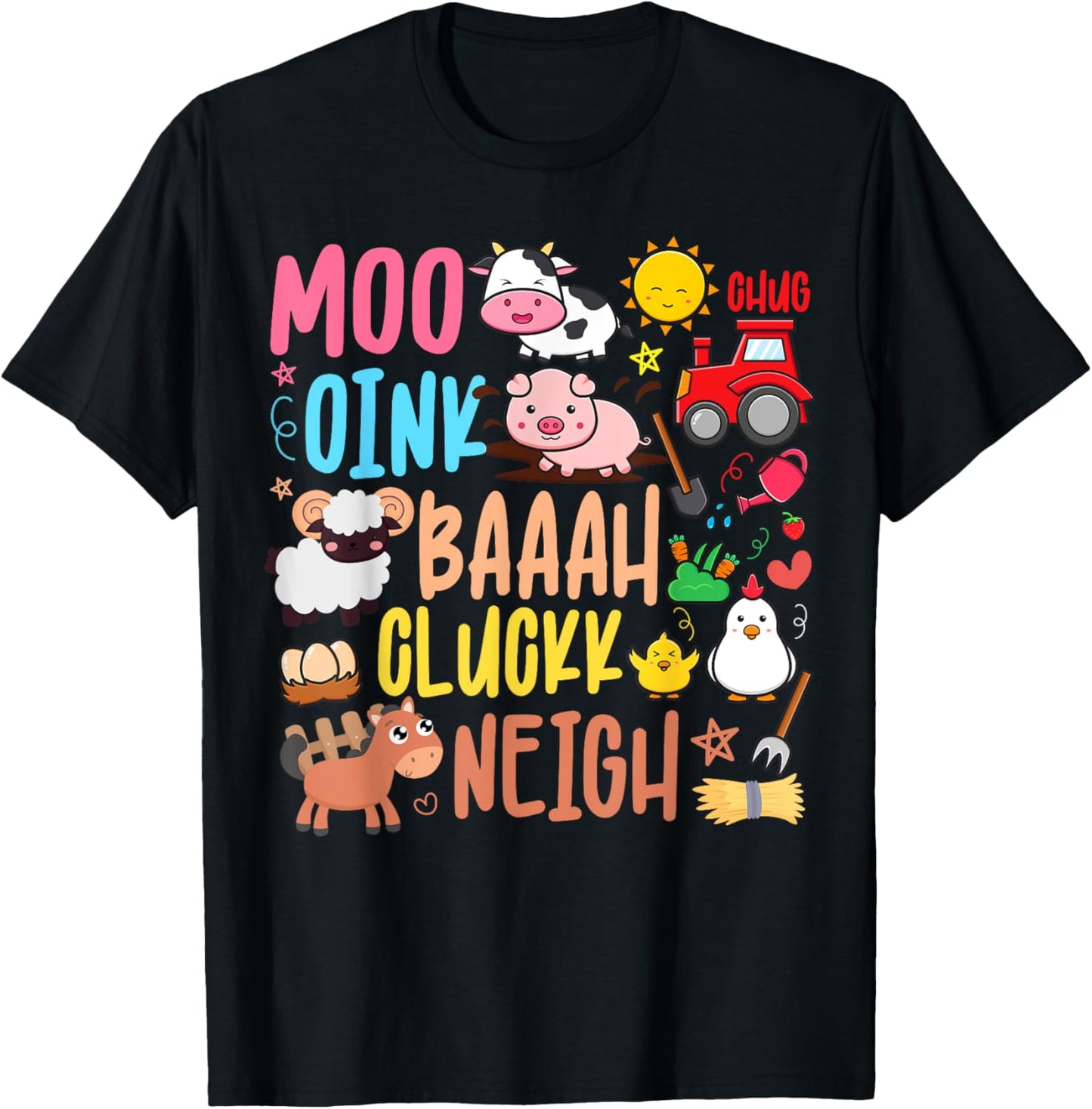 Farm Animals Sounds Oink Baa Neigh Cluck Moo Toddler Farmer T-Shirt - T-Shirt | Black